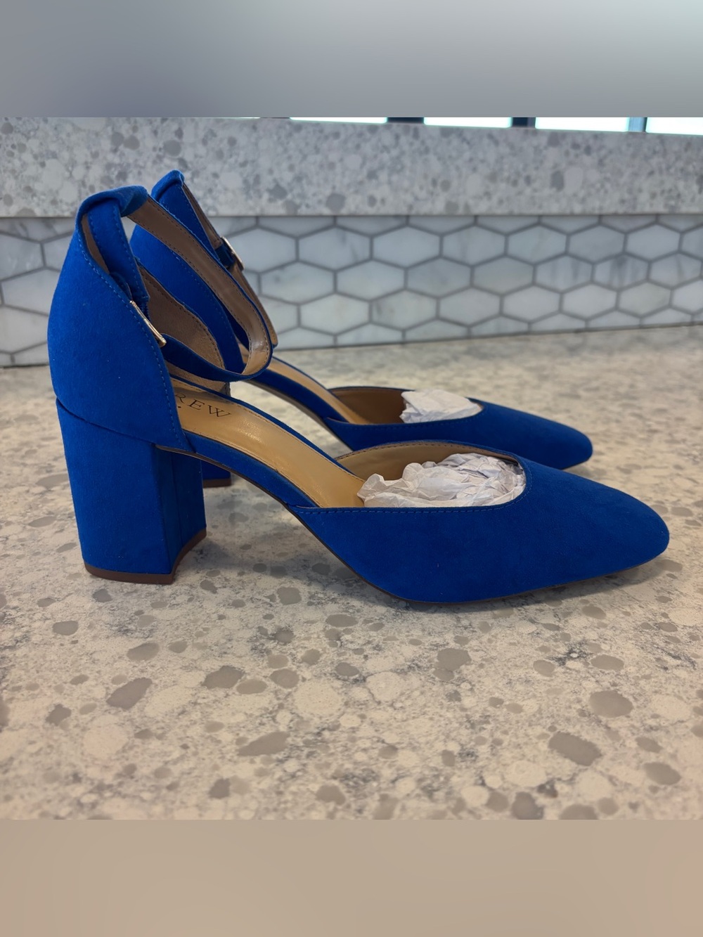 J.Crew Blue Suede Ankle Strap Block Heels, Size 9